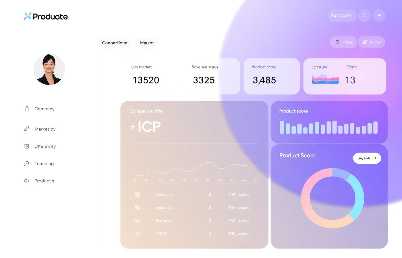 Snapshot dashboard showing company profile, market, ICP and Product Score